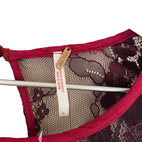 Free People‎ NWT Marlie Lace Mini Velvet Sheer Garnet Smocked Bell Sleeve Dress - Picture 13 of 13